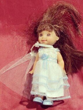 Small Brunette Mini Bride Doll White Dress